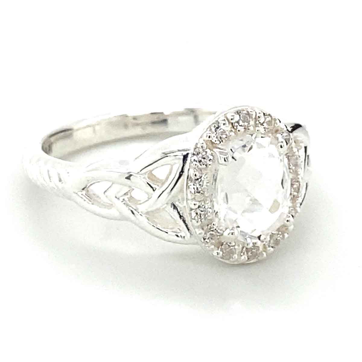 irish ring | celtic trinity knot white topaz crystal ring
