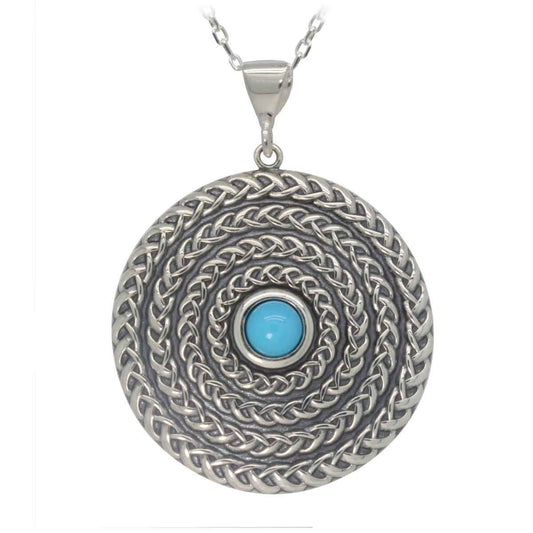 Irish Necklace | Sterling Silver Turquoise Oxidised Celtic Knot Pendant with Chain