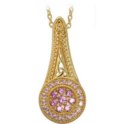 Irish Necklace | Gold Plated Sterling Silver with Crystal Celtic Trinity Knot Circle Pendant with Chain