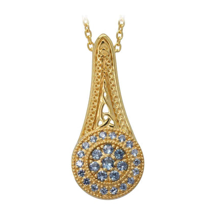Irish Necklace | Gold Plated Sterling Silver with Crystal Celtic Trinity Knot Circle Pendant with Chain