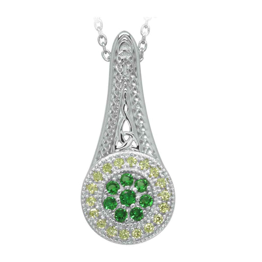 Irish Necklace | Rhodium Plated Sterling Silver with Crystal Celtic Trinity Knot Circle Pendant with Chain