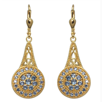 Irish Earrings | Gold Plated Sterling Silver with Crystal Celtic Trinity Knot Circle Drop Earrings