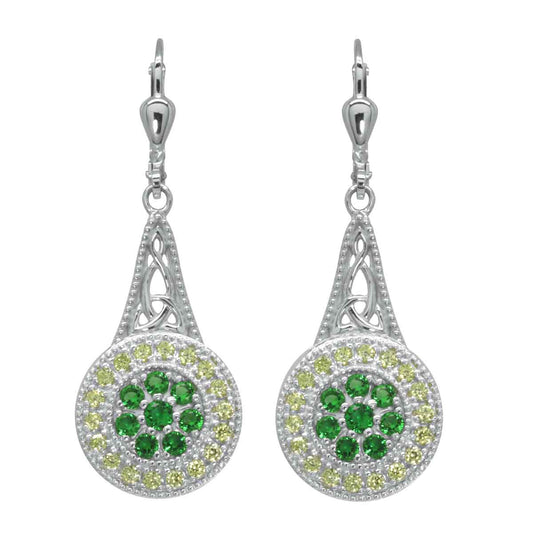Irish Earrings | Rhodium Plated Sterling Silver with Crystal Celtic Trinity Knot Circle Drop Earrings