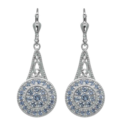 Irish Earrings | Rhodium Plated Sterling Silver with Crystal Celtic Trinity Knot Circle Drop Earrings