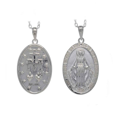 Irish Necklace | Sterling Silver Miraculous Medal Pendant with Chain - Medium