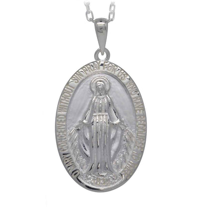 Irish Necklace|  Sterling Silver Miraculous Medal Pendant with Chain - Large