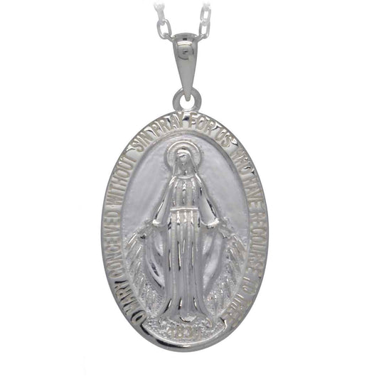 Irish Necklace|  Sterling Silver Miraculous Medal Pendant with Chain - Large