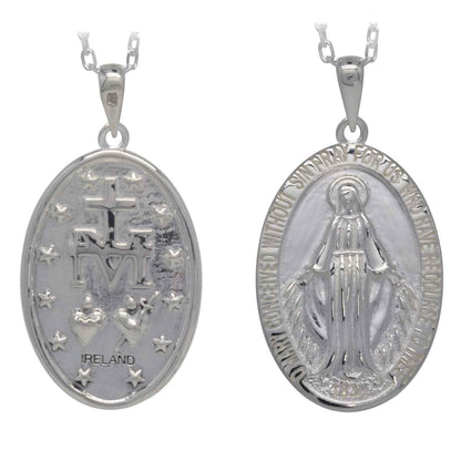 Irish Necklace|  Sterling Silver Miraculous Medal Pendant with Chain - Large