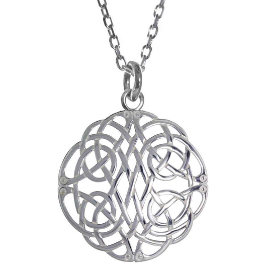 Irish Necklace| Sterling Silver Book of Kells Celtic Knot Round Pendant - Large with Chain