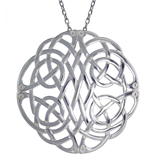 Irish Necklace | Sterling Silver Book of Kells Celtic Knot Round Pendant - Medium with Chain