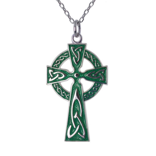Irish Necklace | Sterling Silver Enamel Celtic Cross Pendant with Chain