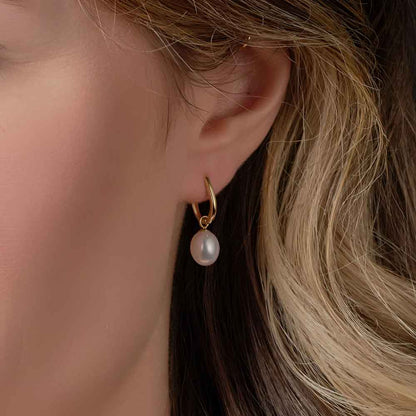 Irish Earrings | 9k Gold Horseshoe Huggie Pearl Drop Earrings