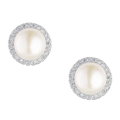 Irish Earrings | Sterling Silver Crystal Halo Pearl Stud Earrings