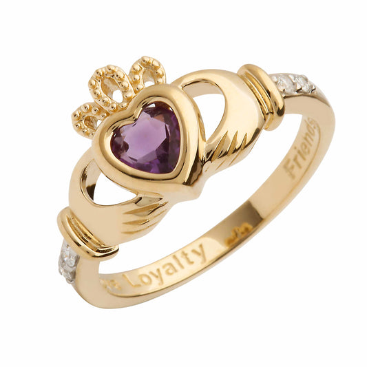 Irish Ring | 14k Gold Diamond Love Loyalty Friendship Birthstone Claddagh Ring