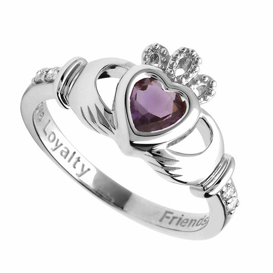 Irish Ring | 14k White Gold Diamond Love Loyalty Friendship Birthstone Claddagh Ring