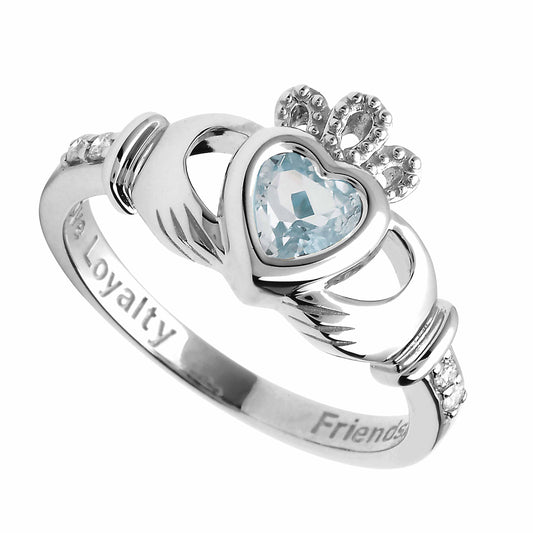 Irish Ring | 14k White Gold Diamond Love Loyalty Friendship Birthstone Claddagh Ring
