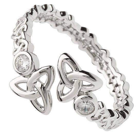 SALE | Irish Ring | Sterling Silver Crystal Crossover Double Trinity Knot Ring