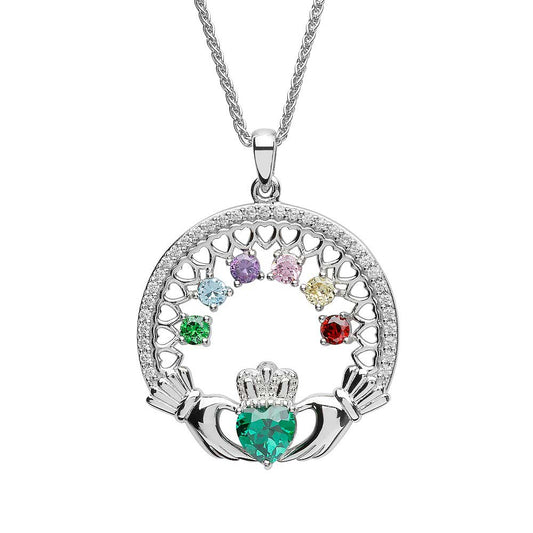 Claddagh Necklace | Mother's Family Birthstone Sterling Silver Pendant