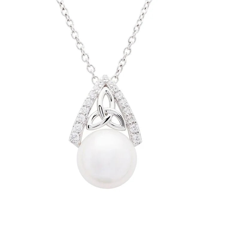 irish necklace | sterling silver cz trinity knot pearl pendant