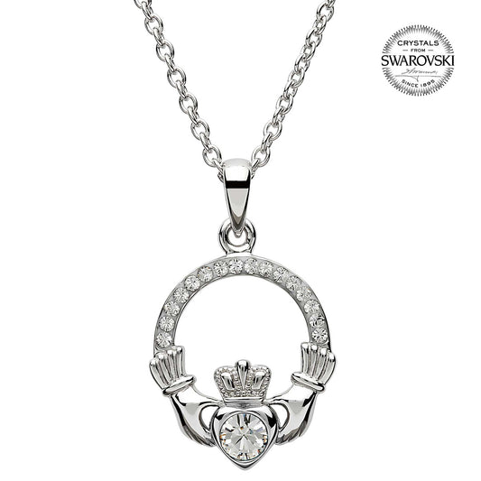 Irish Necklace | Sterling Silver Claddagh Swarovski Crystal Birthstone Pendant