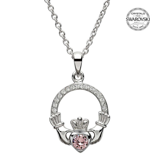 Irish Necklace | Sterling Silver Claddagh Swarovski Crystal Birthstone Pendant