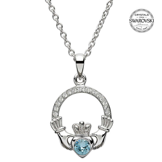 Irish Necklace | Sterling Silver Claddagh Swarovski Crystal Birthstone Pendant