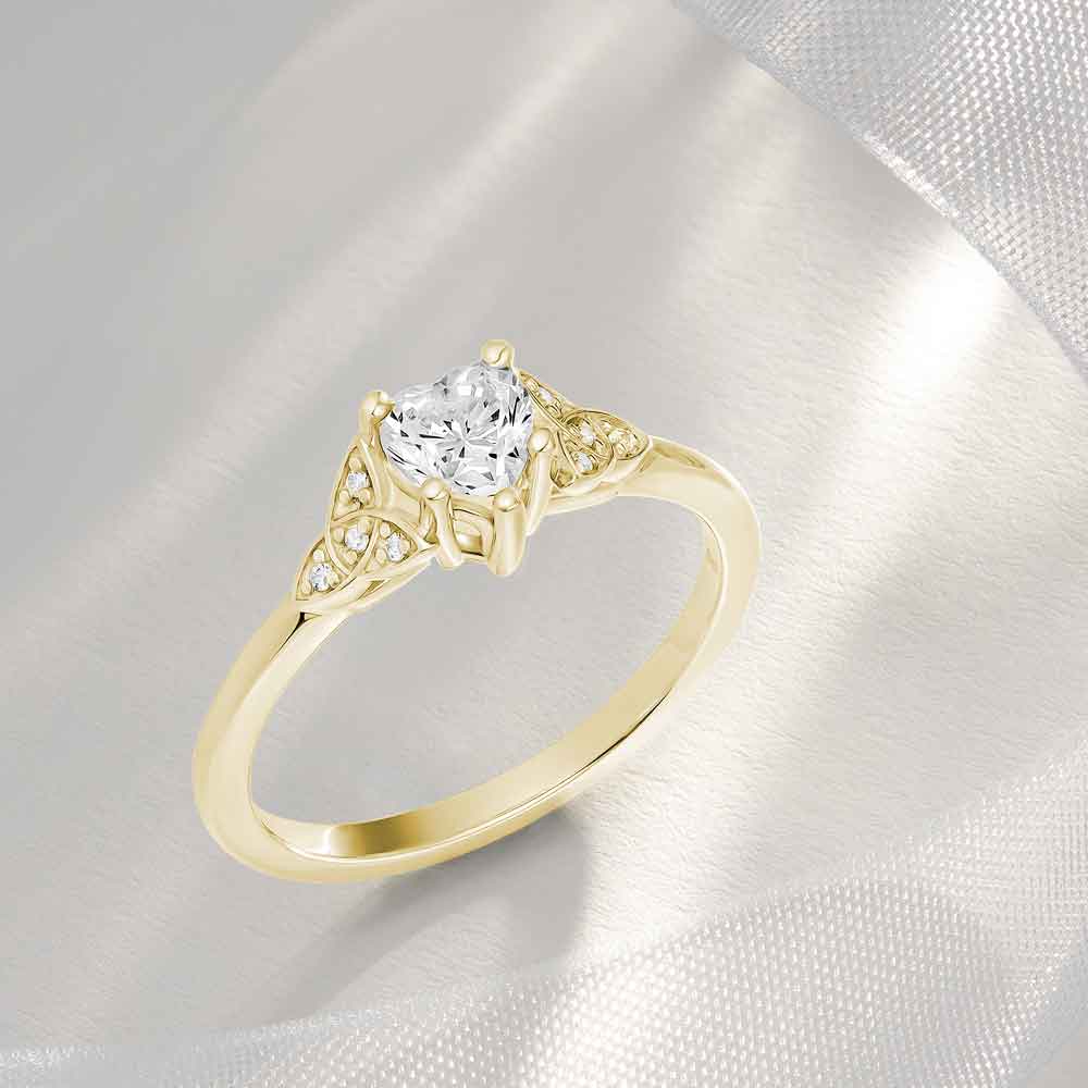 irish engagement ring | cliodhna 14k yellow  diamond heart celtic trinity knot ring