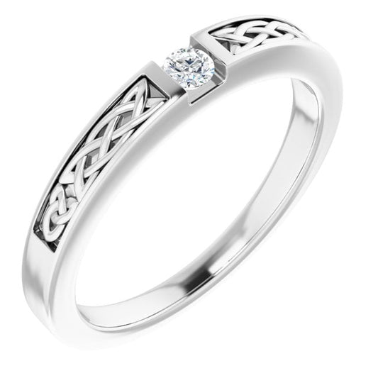 Irish Ring | Ardghal 14k White Gold Diamond Mens Narrow Celtic Knot Ring