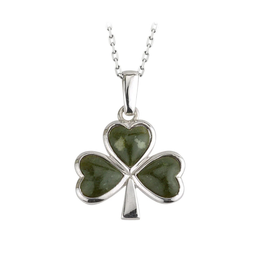 sterling silver and connemara marble shamrock pendant with chain