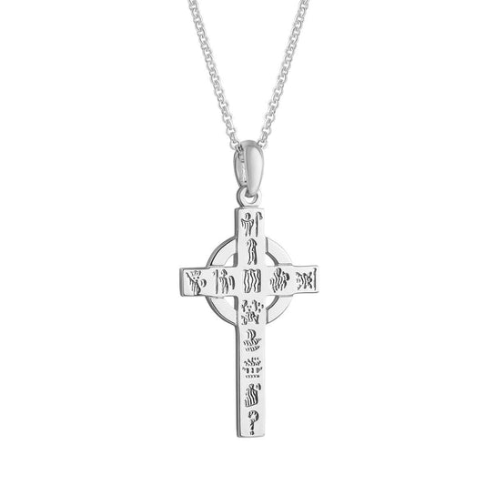 Sterling Silver History of Ireland Small Cross Pendant on a white background