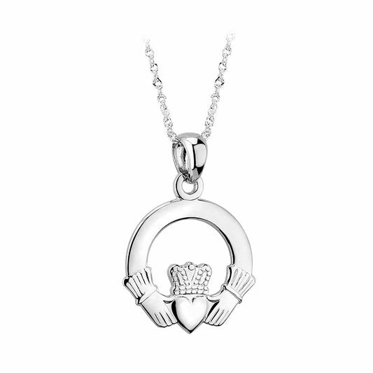 Irish Necklace | 14k White Gold Medium Claddagh Pendant