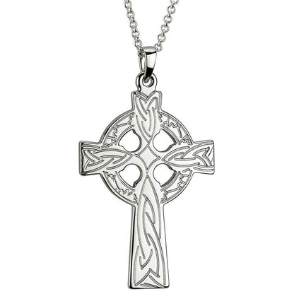 Celtic Pendant - Men's Sterling Silver Engraved Celtic Cross Pendant with Chain