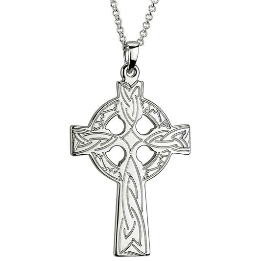 Celtic Pendant - Men's Sterling Silver Engraved Celtic Cross Pendant with Chain