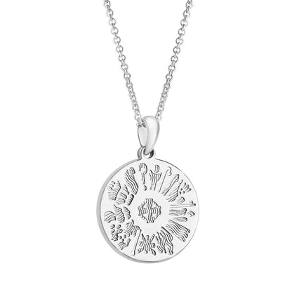 History of Ireland Sterling Silver Disc Irish Pendant on a white background