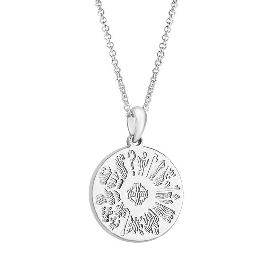 History of Ireland Sterling Silver Disc Irish Pendant on a white background