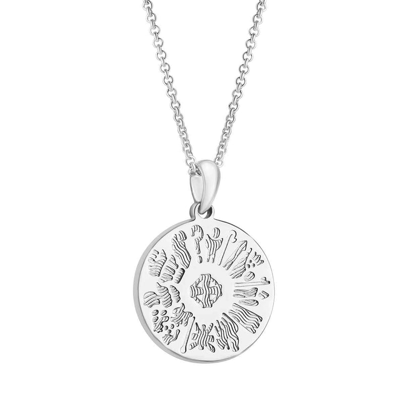 History of Ireland Sterling Silver Disc Irish Pendant on a white background