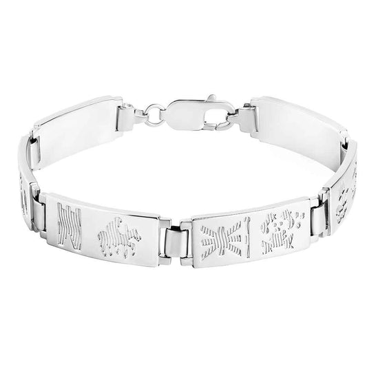 History of Ireland Sterling Silver Bracelet with engraved designs on a white background