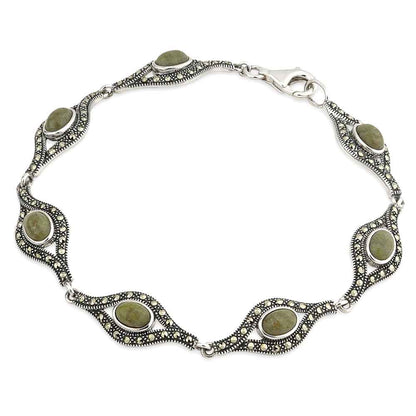 Sterling Silver Connemara Marble and Marcasite Link Bracelet