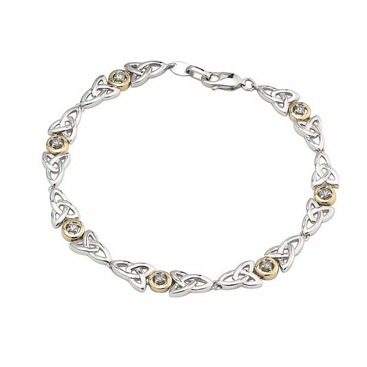 Irish Bracelet | Diamond Sterling Silver and 10k Yellow Gold Celtic Trinity Knot Bracelet