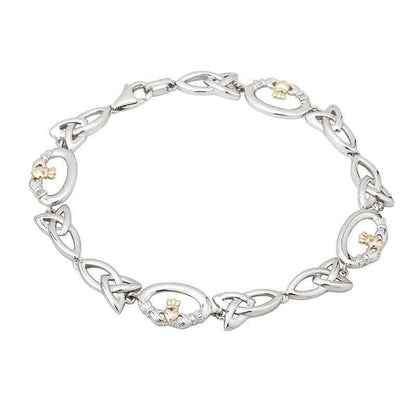 Irish Bracelet - Sterling Silver Trinity Knot and 10k Gold Heart Claddagh Bracelet