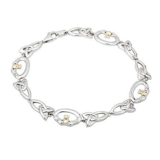 Irish Bracelet - Sterling Silver Trinity Knot and 10k Gold Heart Claddagh Bracelet