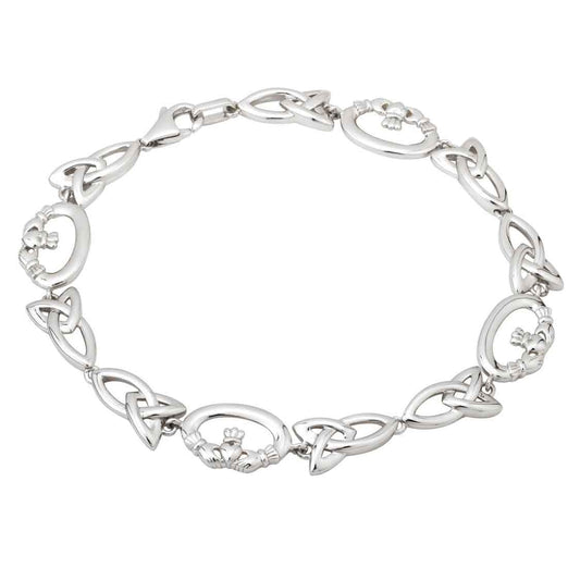 Irish Bracelet - Sterling Silver Claddagh and Trinity Knot Celtic Bracelet