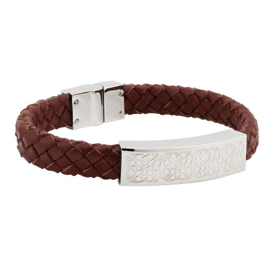 Irish Bracelet - Men's Stainless Steel Brown Leather Bracelet