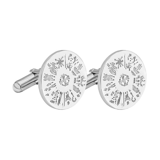Sterling Silver History of Ireland Round Cufflinks on a white background