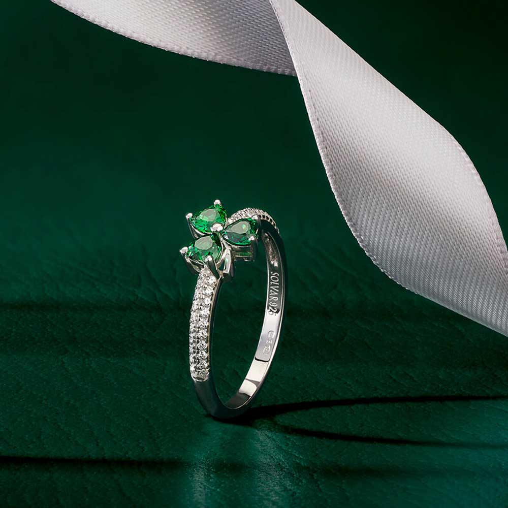 irish ring | sterling silver green crystal shamrock ring