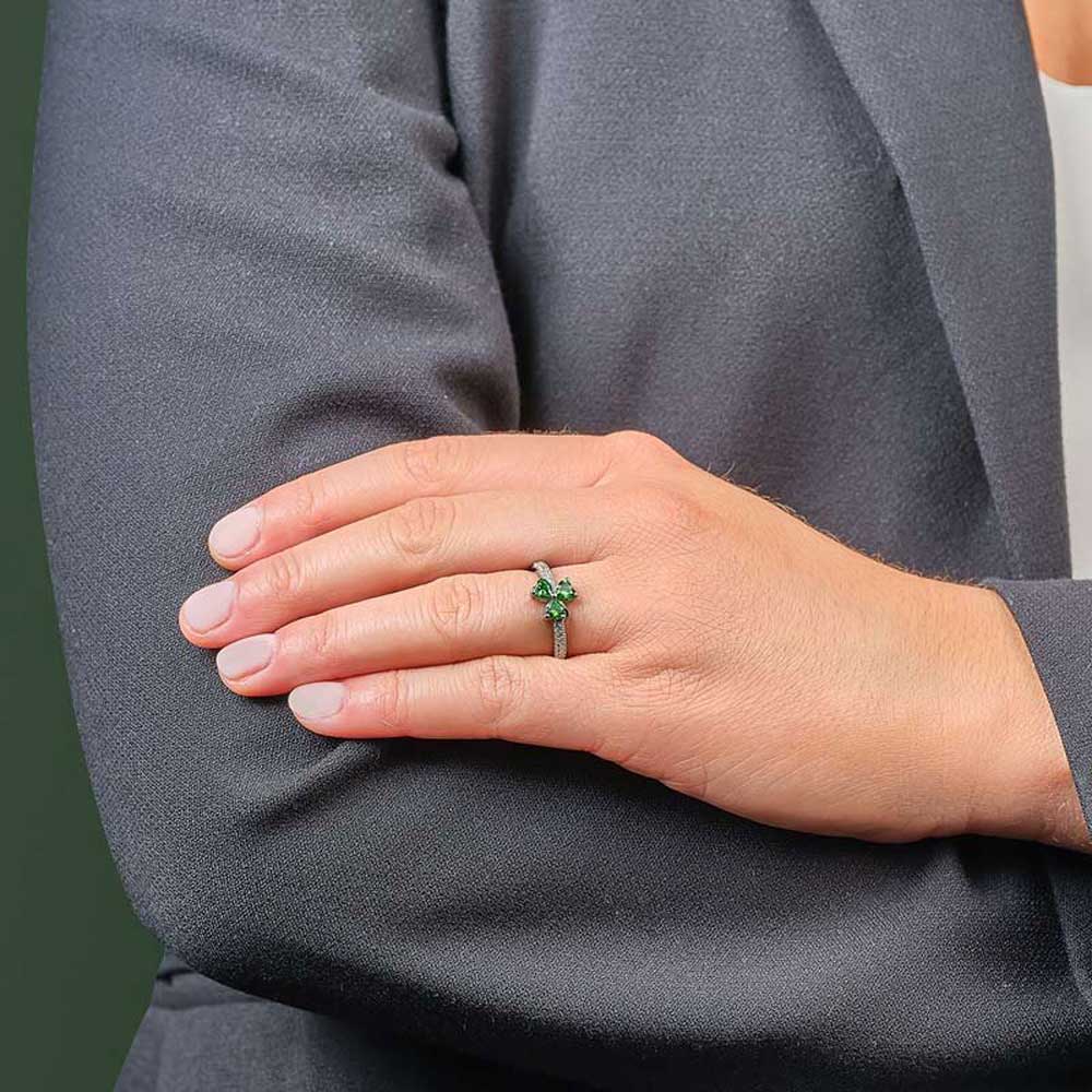 irish ring | sterling silver green crystal shamrock ring