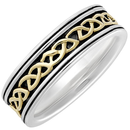 Irish Rings | 10k Gold & Sterling Silver Mens Oxidized Celtic Knot Ring