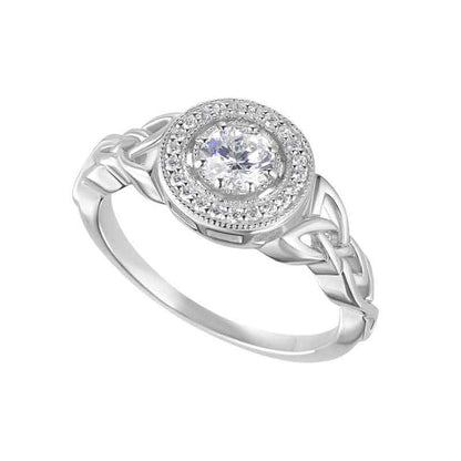 Irish Ring | Sterling Silver Crystal Cluster Halo Trinity Knot Ring