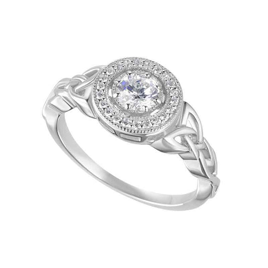 Irish Ring | Sterling Silver Crystal Cluster Halo Trinity Knot Ring