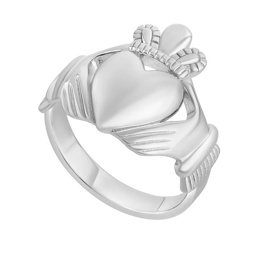 Sterling Silver Large Heart Men's Claddagh Ring on a white background